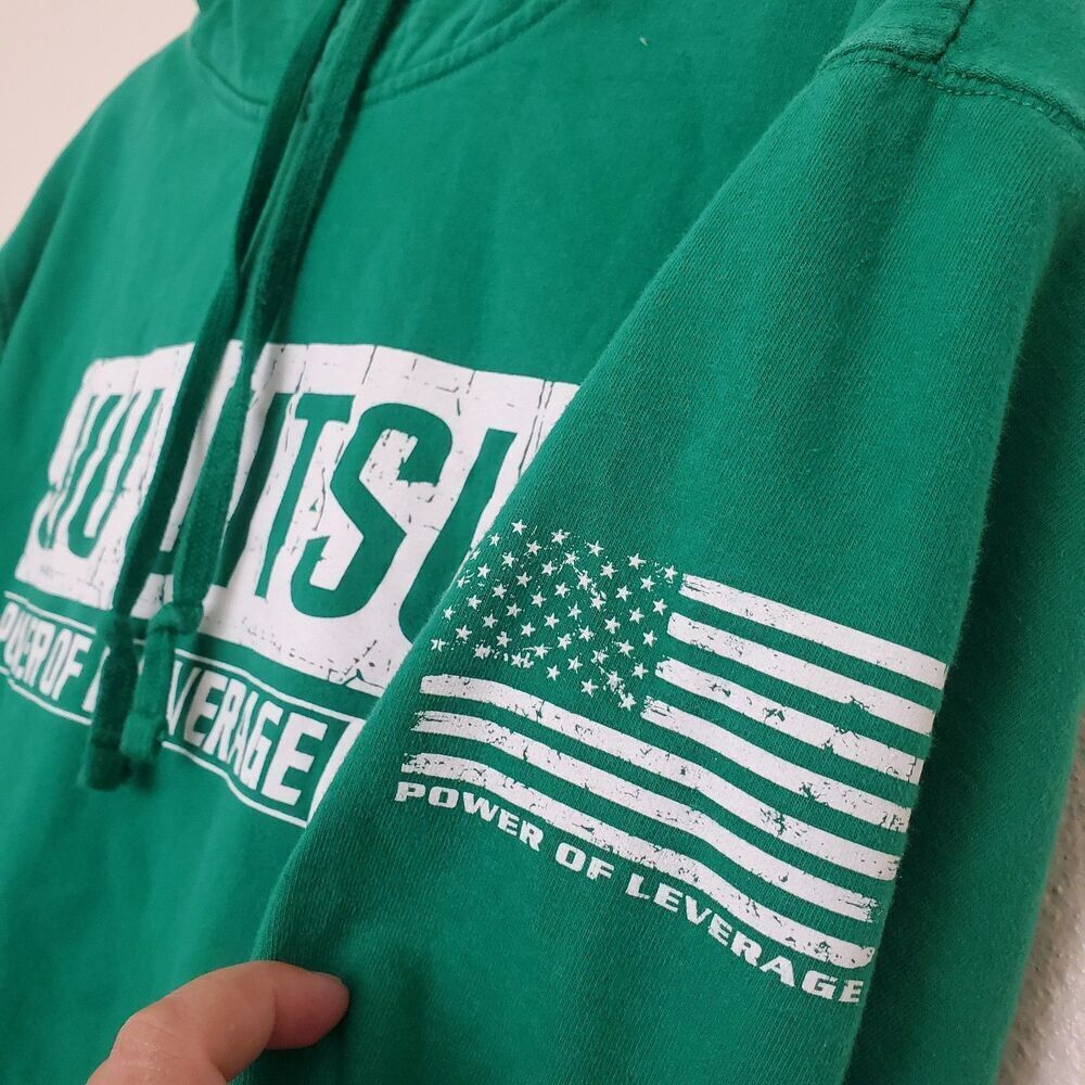 Brazilian Jiu Jitsu Hoodie Power Of Leverage Size M Green Fleece Lined Pockets - Picture 4 of 14